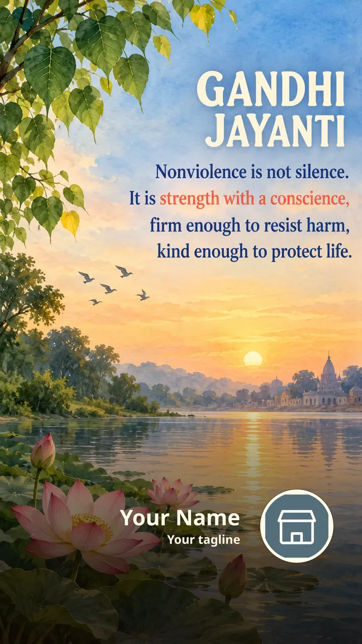 Gandhi Jayanti - Nonviolence is not silence. - Festival Image, Lotus, River