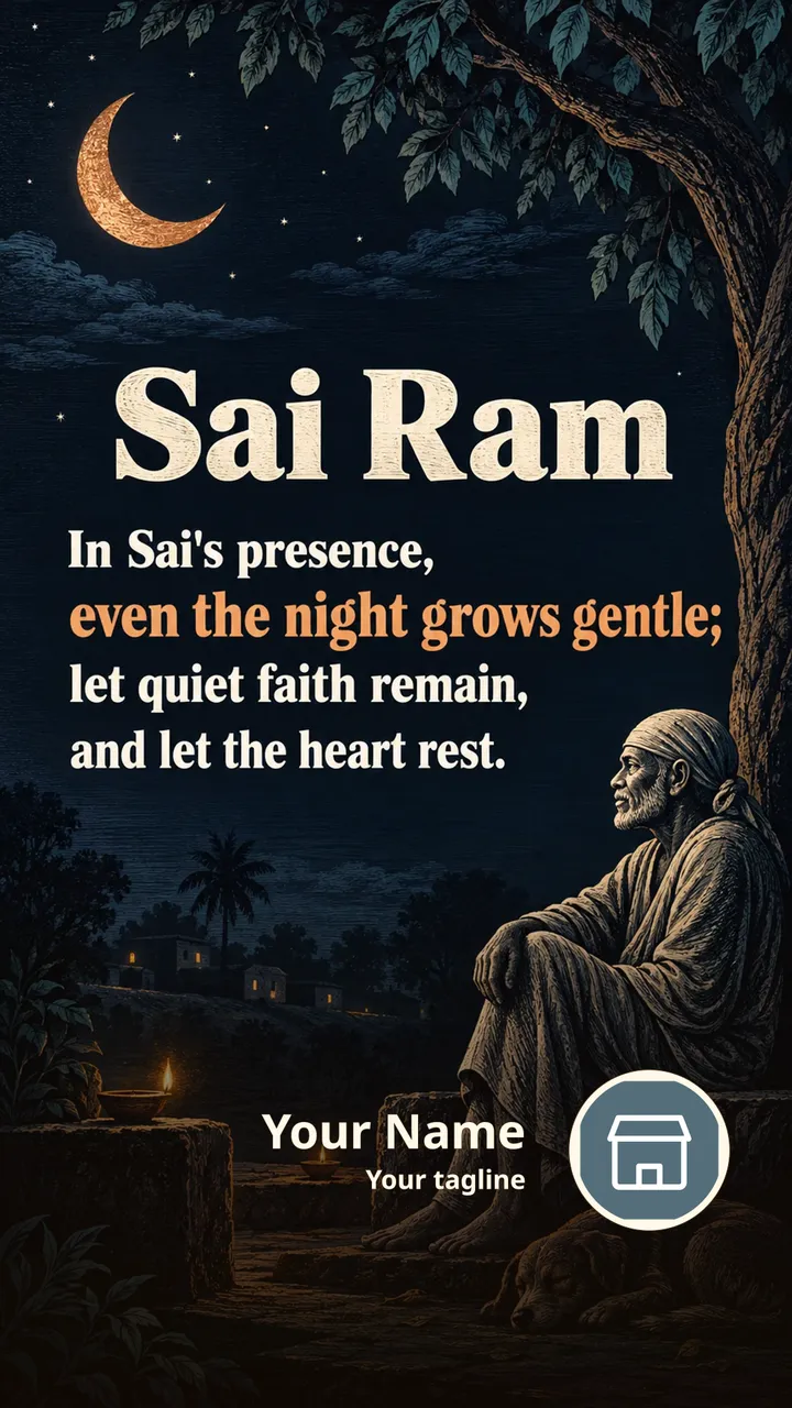 Sai Ram - In Sai's presence, - Devotional Image, Sai Baba