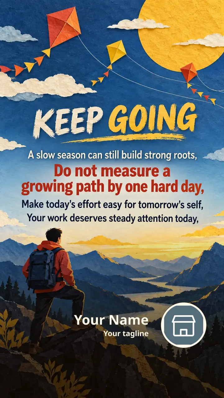 KEEP GOING - A slow season can still build strong roots, - Motivational Image, Nature, Mountains