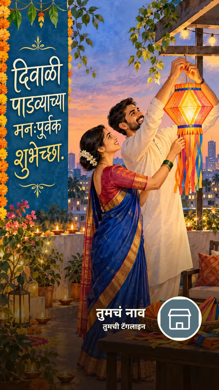 दिवाळी पाडव्याच्या मनःपूर्वक शुभेच्छा. - Festival Image, फुलं, आकाश, दिवा, जोडपं