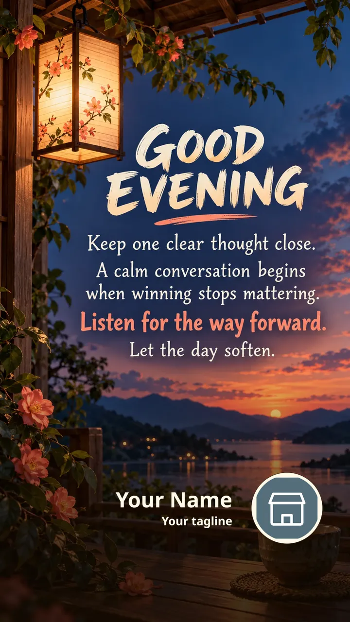 GOOD EVENING - Keep one clear thought close. - A calm conversation - Good Evening Image