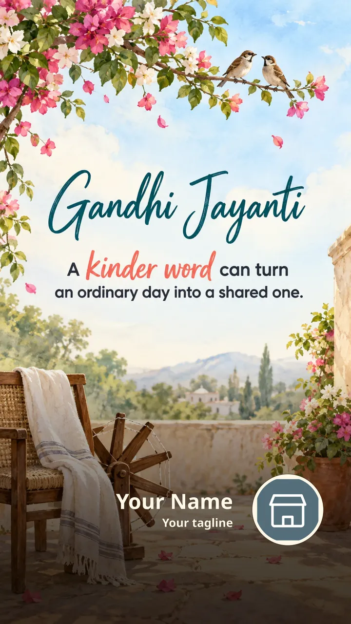Gandhi Jayanti - A kinder word can turn - Festival Image, Flowers, Birds