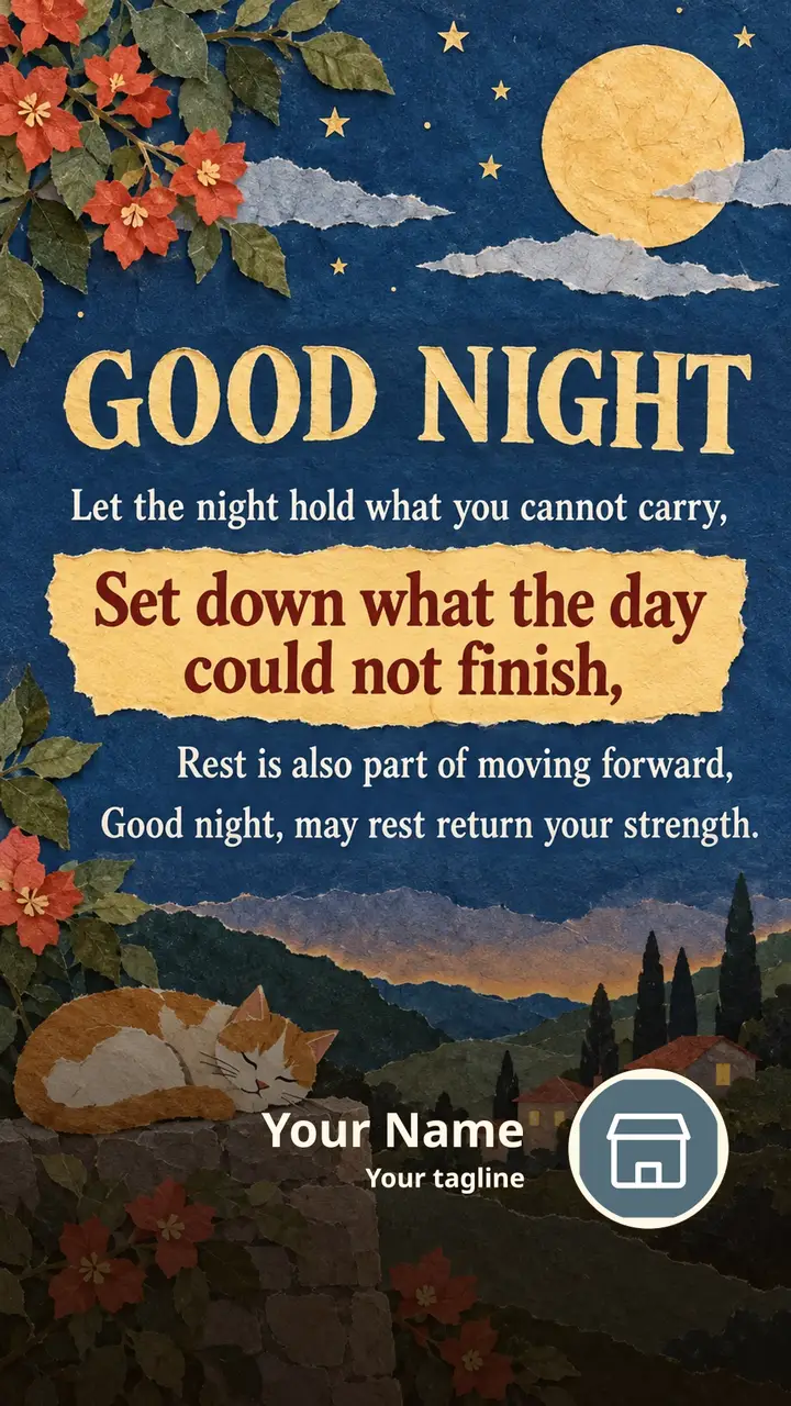 GOOD NIGHT - Let the night hold what you cannot carry, - Good Night Image, Moon, Stars, Candle