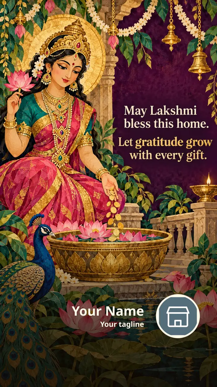 May Lakshmi bless this home. - Devotional Image, Flowers, Lotus, Lakshmi