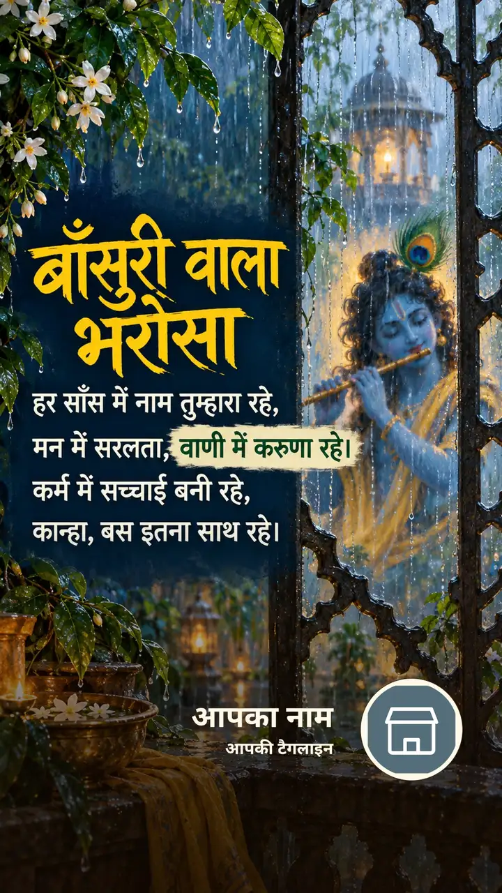 बाँसुरी वाला भरोसा - Bhakti Image, फूल, बारिश, कृष्ण