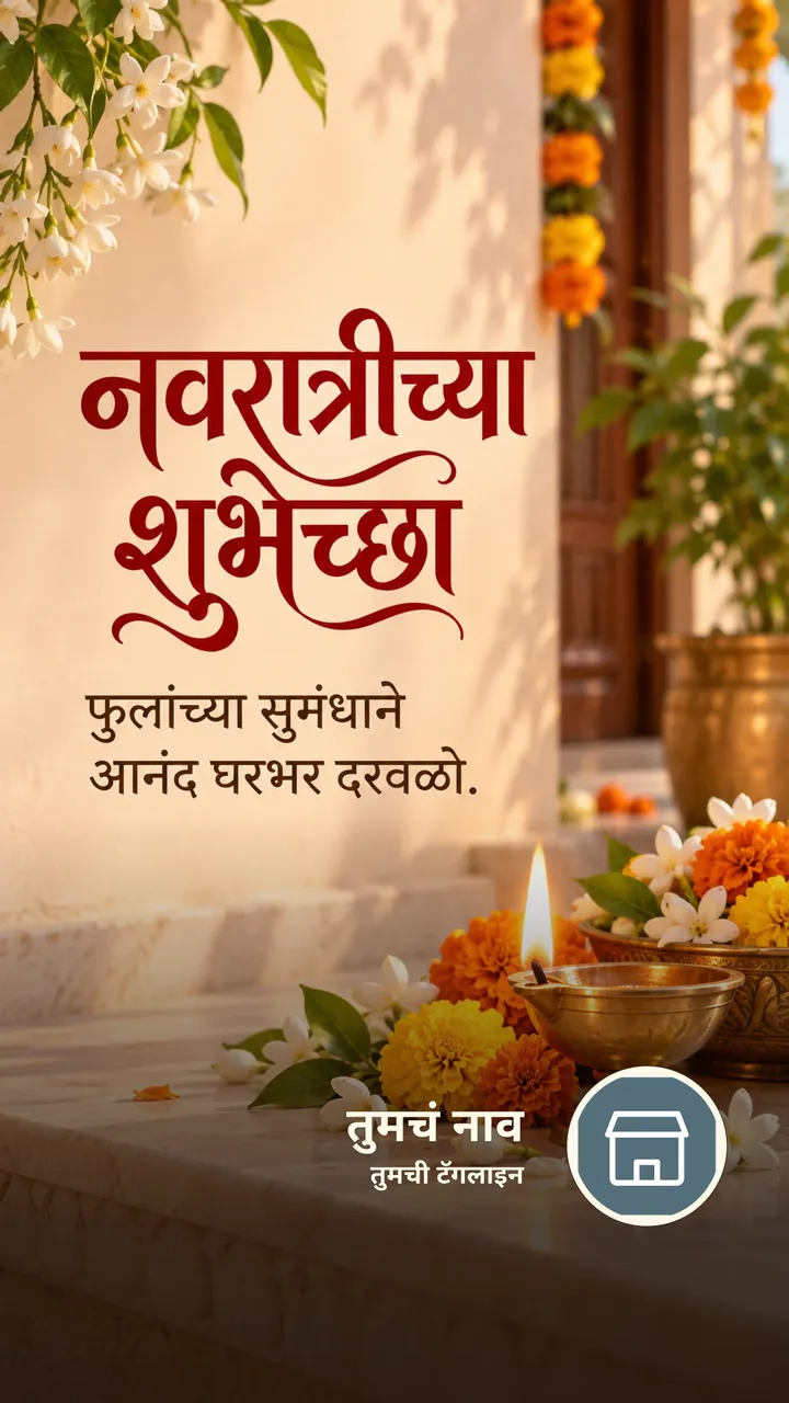 नवरात्रीच्या शुभेच्छा - फुलांच्या सुगंधाने - Festival Image, फुलं, दिवा