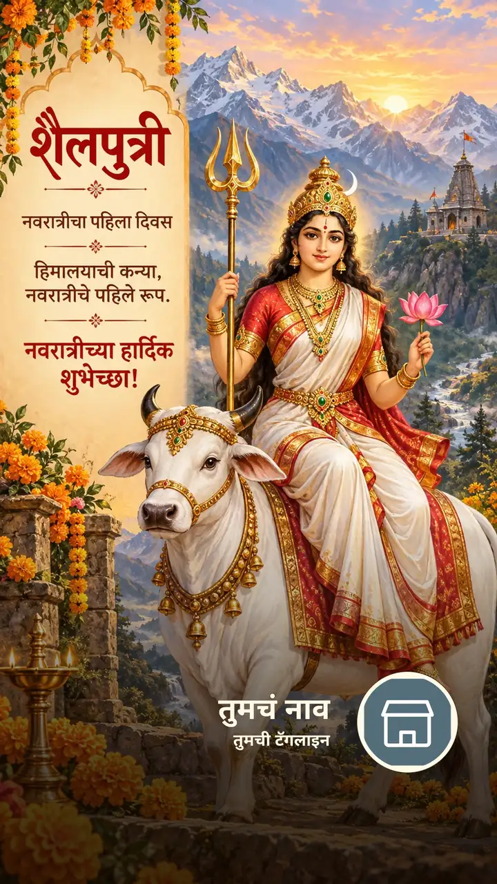 शैलपुत्री - नवरात्रीचा पहिला दिवस - हिमालयाची कन्या - Festival Image, फुलं, कमळ, डोंगर, दुर्गा