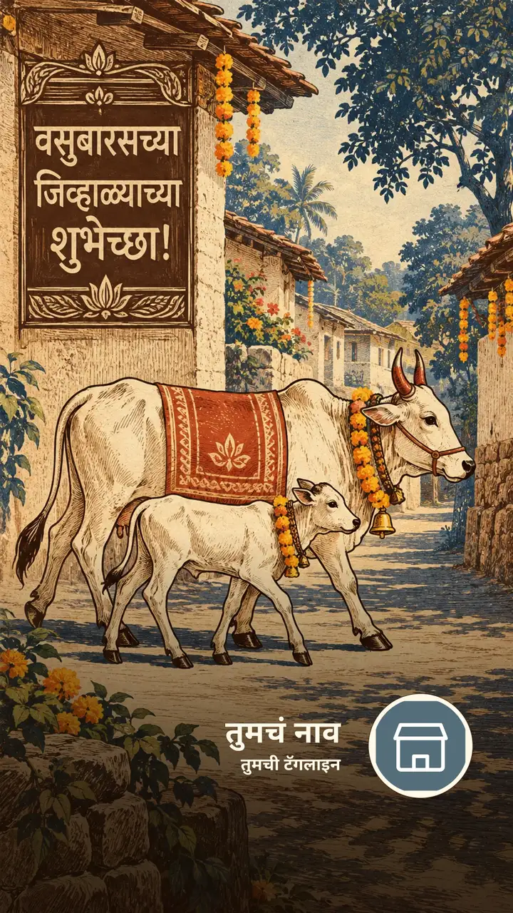 वसुबारसच्या जिव्हाळ्याच्या शुभेच्छा! - Festival Image, फुलं, दिवा, गाव