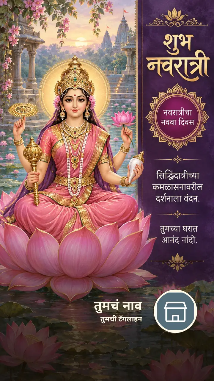 शुभ नवरात्री - नवरात्रीचा नववा दिवस - Festival Image, फुलं, कमळ, निसर्ग, दुर्गा
