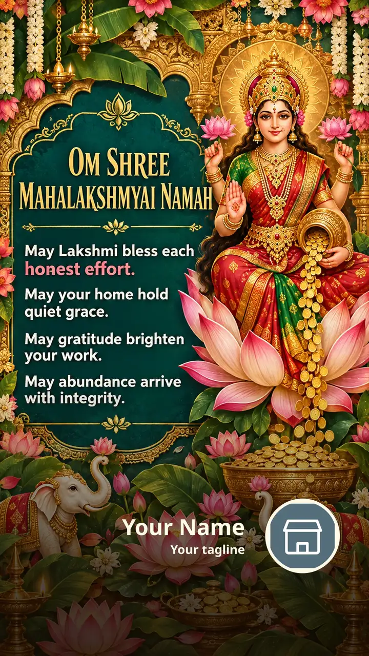 Om Shree Mahalakshmyai Namah - Devotional Image, Flowers, Lotus, Lakshmi