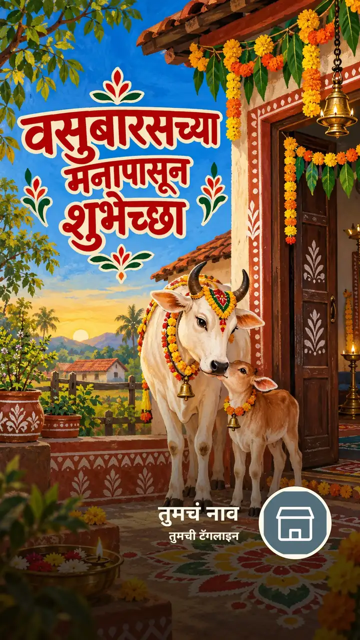 वसुबारसच्या मनापासून शुभेच्छा - Festival Image, फुलं, दिवा, गाव