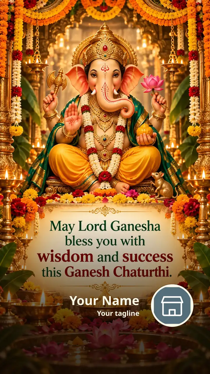 May Lord Ganesha bless you with wisdom and success this Ganesh - Devotional Image, Flowers, Lotus, Diya, Ganesha