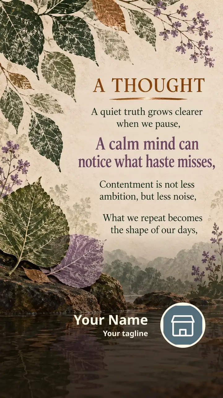 A THOUGHT - A quiet truth grows clearer when we pause, - A calm mind - Quote Image, Lotus, Nature