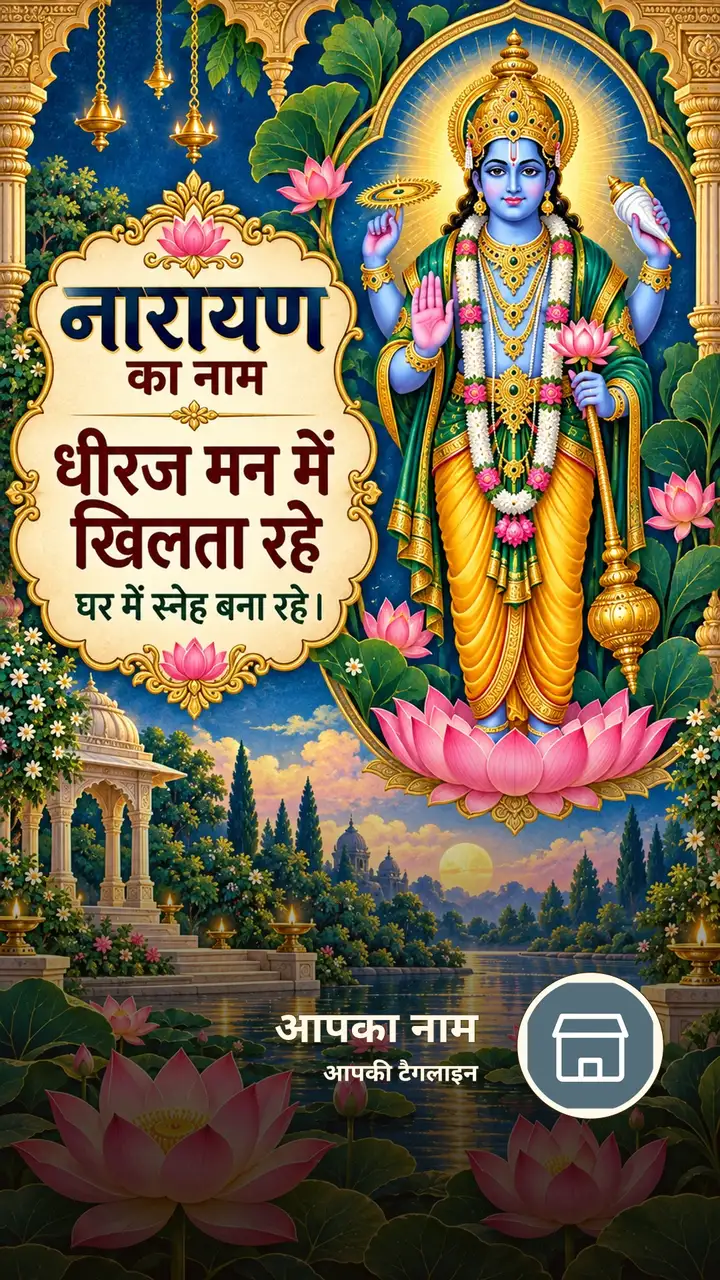 नारायण का नाम - धीरज मन में खिलता रहे - Bhakti Image, कमल, विष्णु