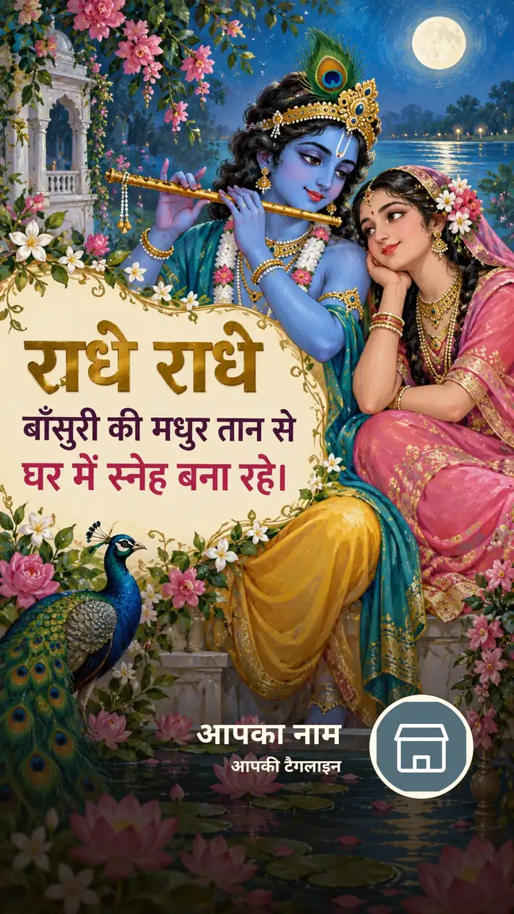 राधे राधे - बाँसुरी की मधुर तान से - Bhakti Image, फूल, राधा कृष्ण