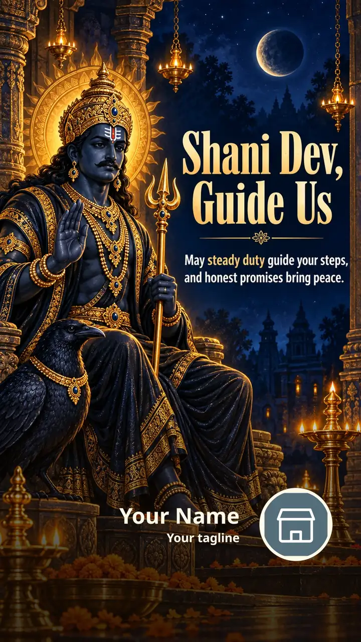Shani Dev, Guide Us - Devotional Image, Flowers, Diya, Shani Dev