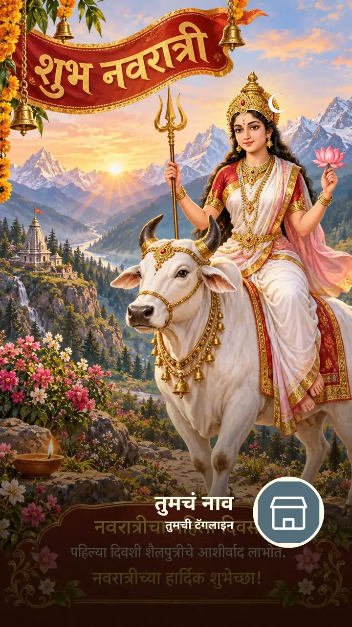 शुभ नवरात्री - नवरात्रीचा पहिला दिवस - Festival Image, फुलं, कमळ, डोंगर, दुर्गा