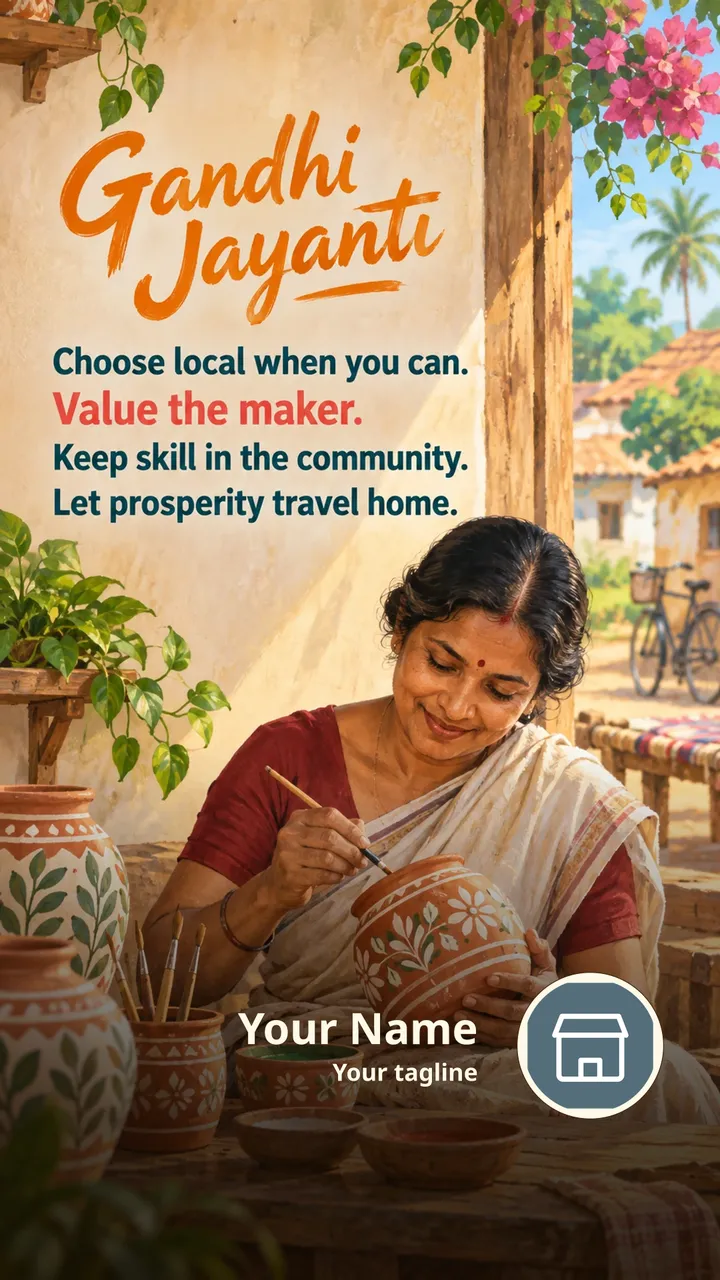 Gandhi Jayanti - Choose local when you can. - Festival Image, Flowers, Village