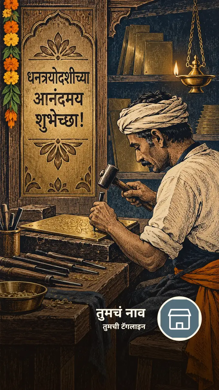 धनत्रयोदशीच्या आनंदमय शुभेच्छा! - Festival Image, फुलं, दिवा, गाव