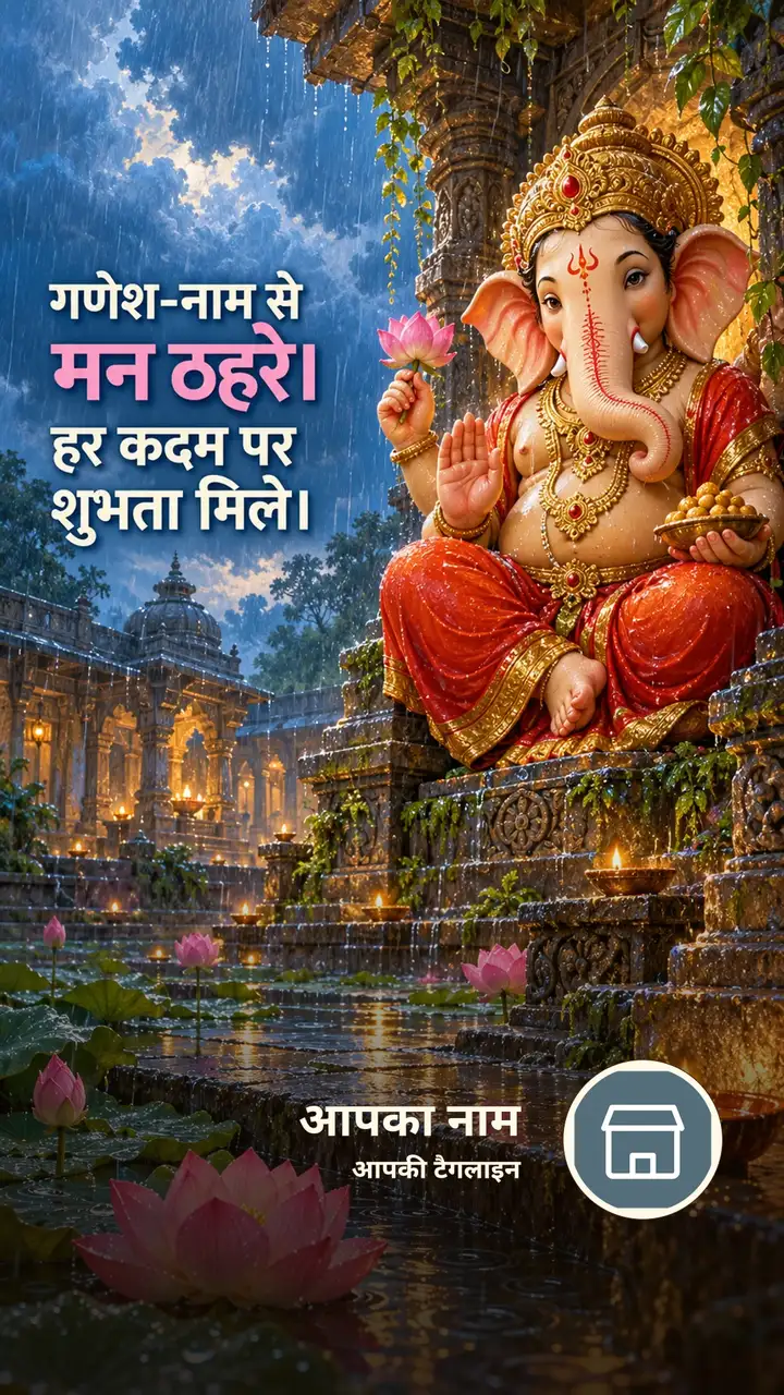 गणेश-नाम से मन ठहरे। - Bhakti Image, कमल, बारिश, दीया, गणेश