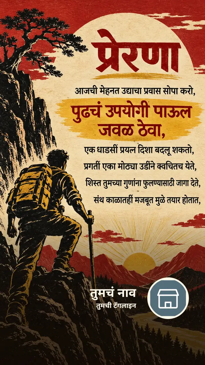 प्रेरणा - आजची मेहनत उद्याचा प्रवास सोपा करो, - पुढचं उपयोगी पाऊल जवळ - Motivation Image, निसर्ग, डोंगर