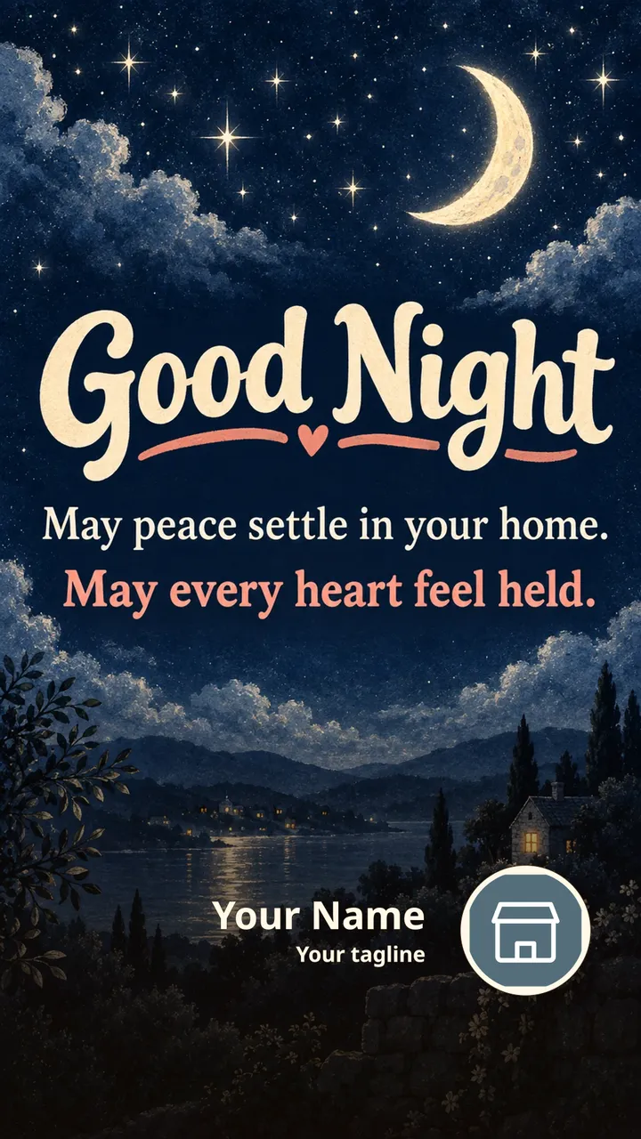 Good Night - May peace settle in your home. - Good Night Image, Sky, Moon, Stars