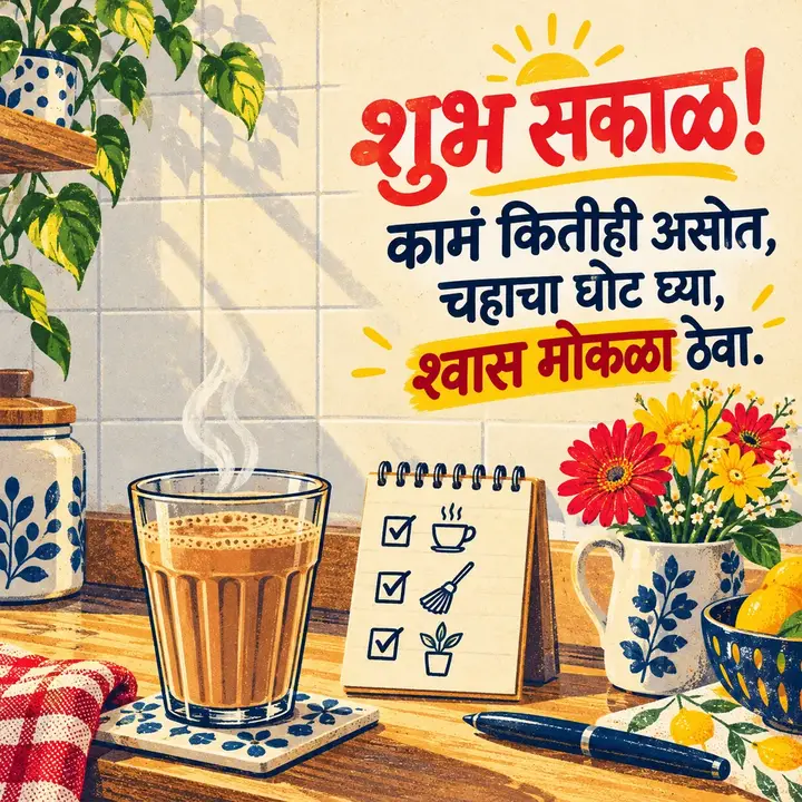 शुभ सकाळ! - कामं कितीही असोत, - Shubh Sakal Image, फुलं, कॉफी