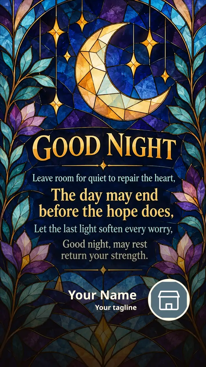 GOOD NIGHT - Leave room for quiet to repair the heart, - Good Night Image, Moon, Stars, Candle