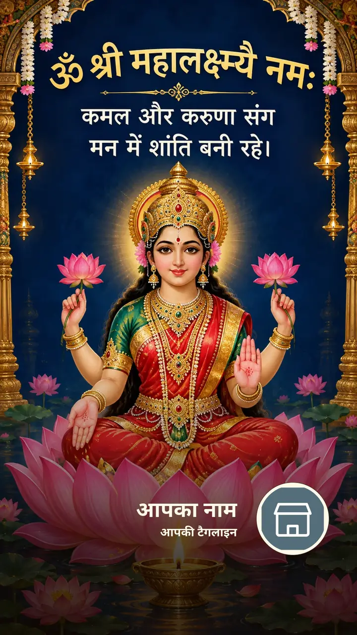 ॐ श्री महालक्ष्म्यै नमः - Festival Image, कमल, दीया, लक्ष्मी