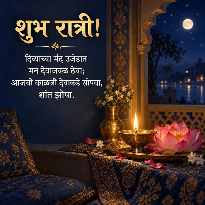 शुभ रात्री! - दिव्याच्या मंद उजेडात - Shubh Ratri Image, कमळ, दिवा