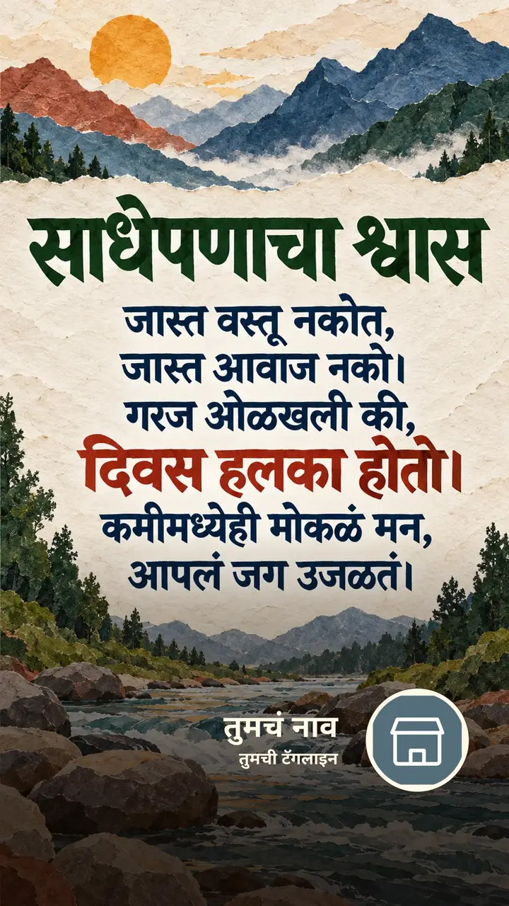 साधेपणाचा श्वास - Suvichar Image, निसर्ग, डोंगर, नदी