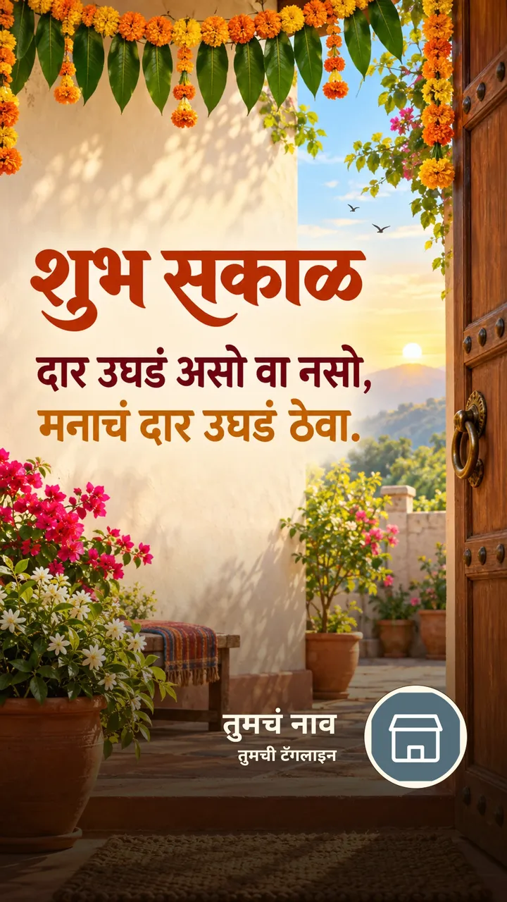 शुभ सकाळ - दार उघडं असो वा नसो, - Shubh Sakal Image, फुलं, गाव
