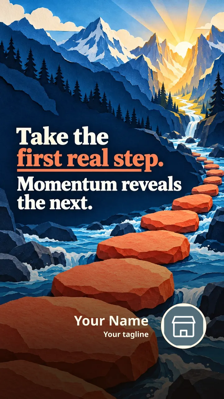 Take the first real step. - Motivational Image, Nature, Mountains, River