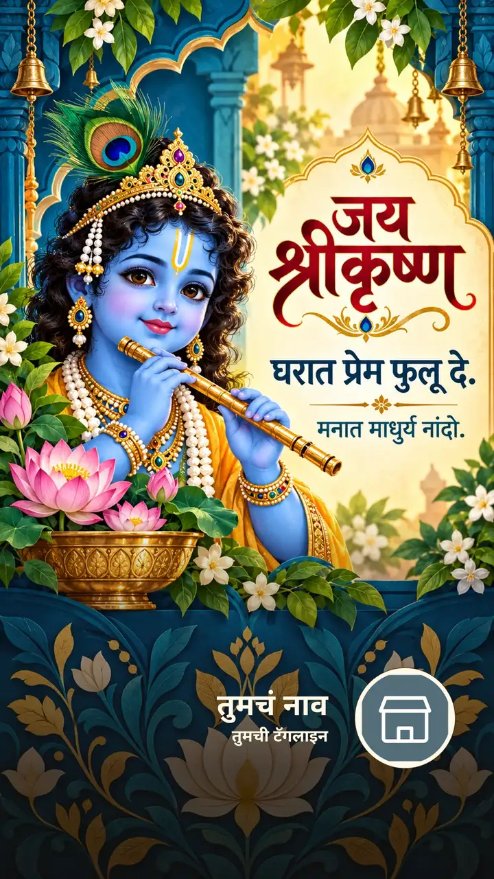 जय श्रीकृष्ण - घरात प्रेम फुलू दे. - Bhakti Image, फुलं, दिवा, कृष्ण