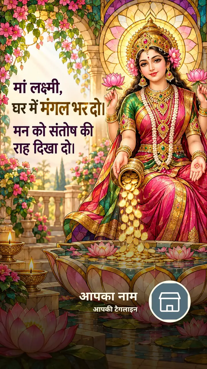 मां लक्ष्मी, घर में मंगल भर दो। - Bhakti Image, फूल, कमल, दीया, लक्ष्मी