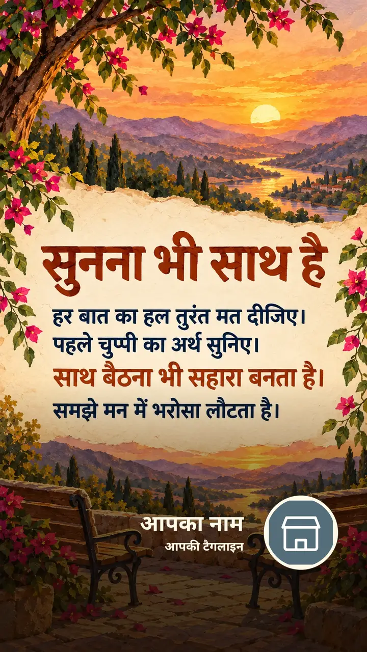 सुनना भी साथ है - Suvichar Image, फूल, सूर्यास्त, प्रकृति, पहाड़, दोस्त