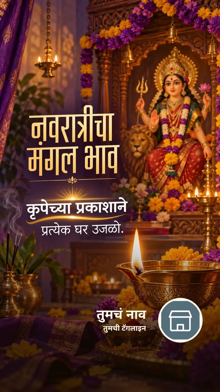 नवरात्रीचा मंगल भाव - Festival Image, फुलं, दिवा, कुटुंब