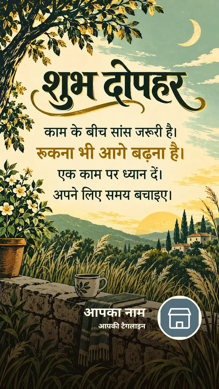 शुभ दोपहर - काम के बीच सांस जरूरी है। - रुकना भी आगे - Dopahar Image