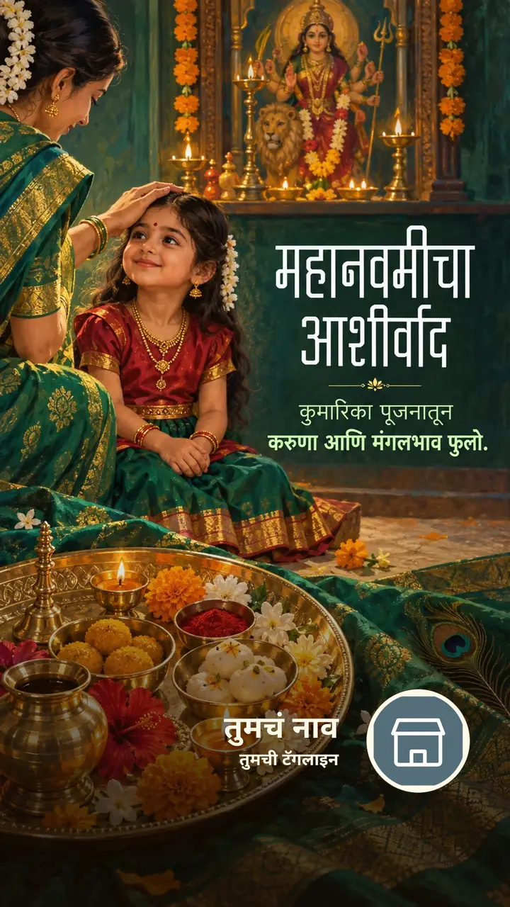 महानवमीचा आशीर्वाद - Festival Image, फुलं, दिवा, मुलं