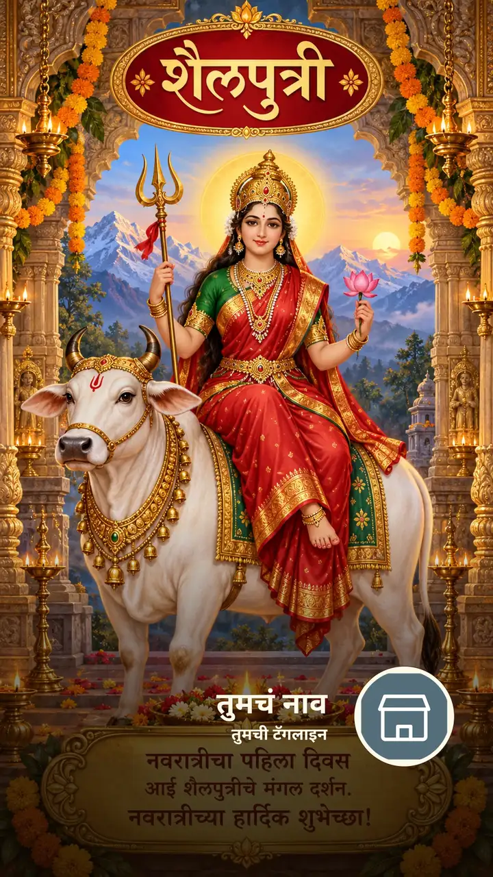 शैलपुत्री - नवरात्रीचा पहिला दिवस - आई शैलपुत्रीचे मंगल - Festival Image, फुलं, कमळ, डोंगर, दुर्गा