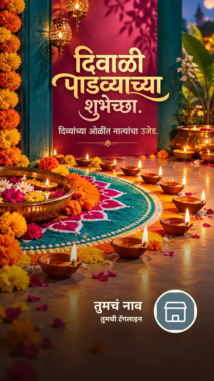 दिवाळी पाडव्याच्या शुभेच्छा. - दिव्यांच्या ओळींत - Festival Image, फुलं, कमळ, दिवा