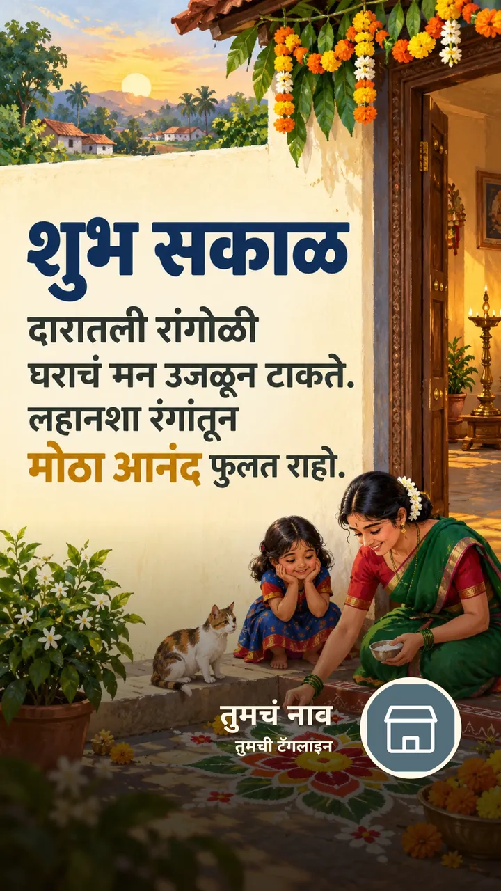 शुभ सकाळ - दारातली रांगोळी - Shubh Sakal Image, फुलं, गाव, कुटुंब