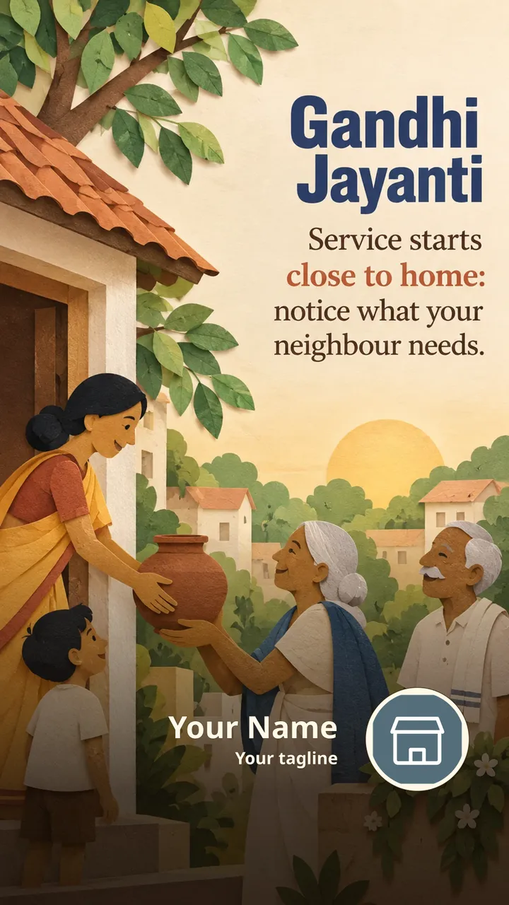 Gandhi Jayanti - Service starts close to home: - Festival Image, Village, Family