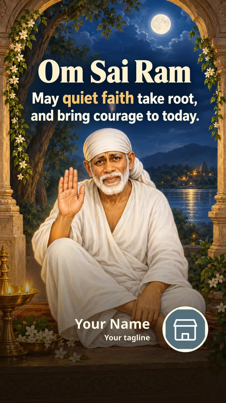 Om Sai Ram - Devotional Image, Diya, Sai Baba