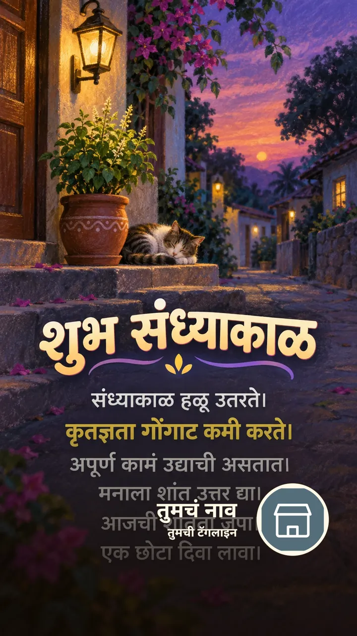 शुभ संध्याकाळ - संध्याकाळ हळू उतरते। - कृतज्ञता गोंगाट कमी करते। - Sandhyakal Image